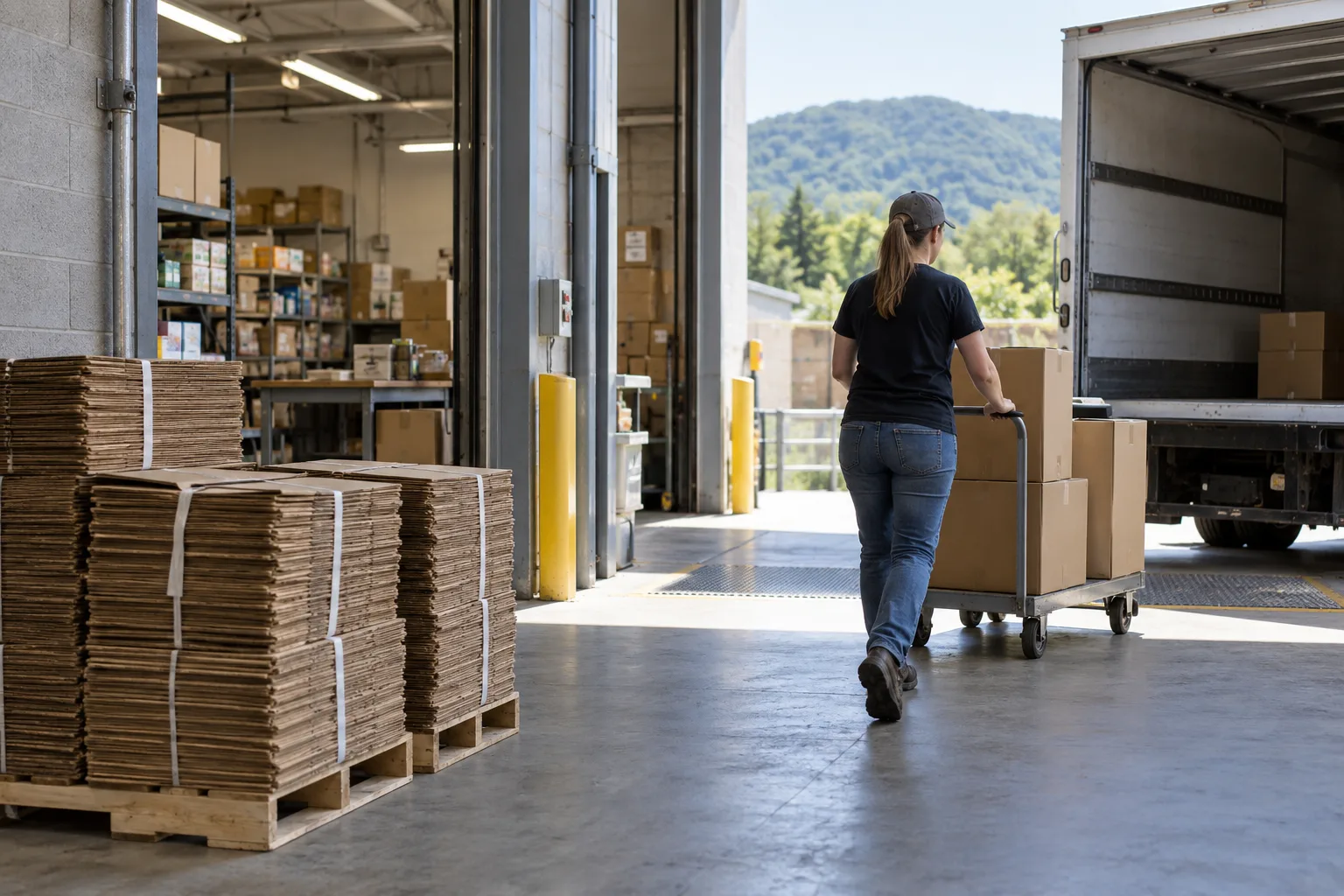 Commercial cardboard pickup work being prepared safely